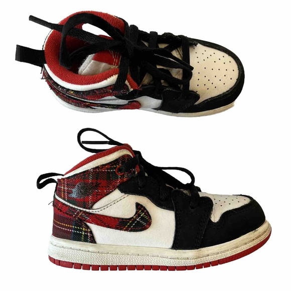 Nike Jordan 1 Mid Bad SantaSize 8CYouth Retro Plaid White Shoes Sneakers